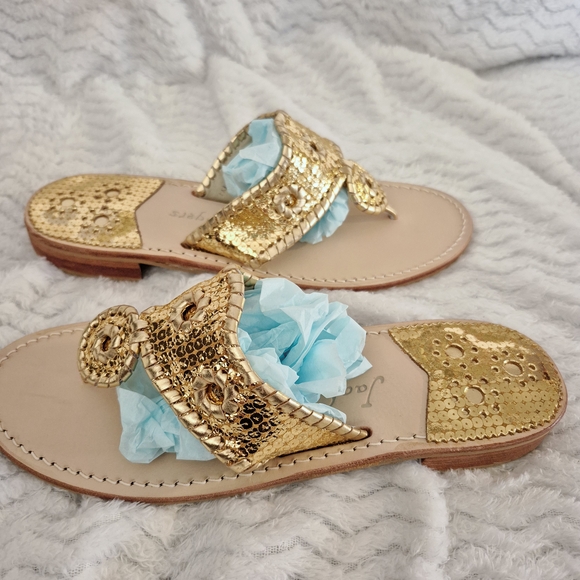 Jack Rogers Gold Sequin  Thong, flat, sandal, iconic, classic, Palm Beach - Picture 5 of 7